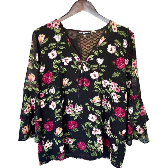 Karl Lagerfeld Blouse. large Black And White Floral. - Picture 1 of 5